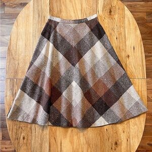 Plaid A-Line Skirt in Brown and Gray